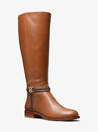 Mindy Leather and Signature Logo Trim Wide Calf Boot