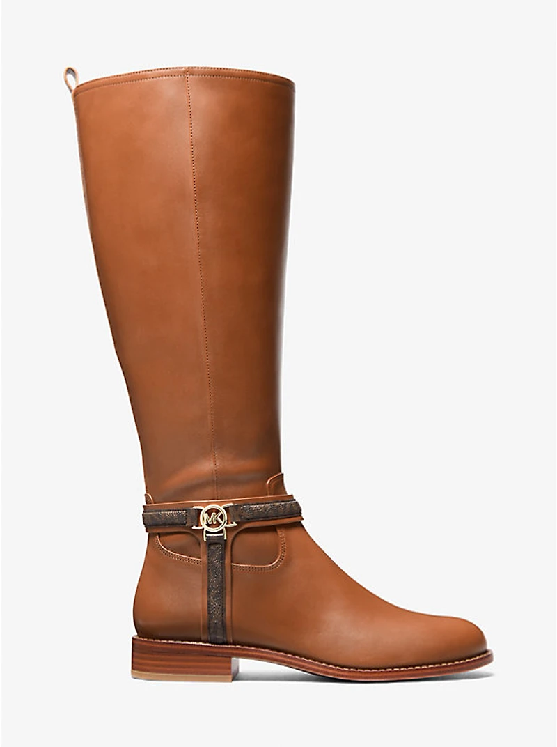 Mindy Leather and Signature Logo Trim Wide Calf Boot