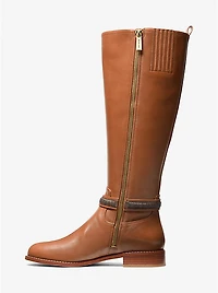 Mindy Leather and Signature Logo Trim Wide Calf Boot
