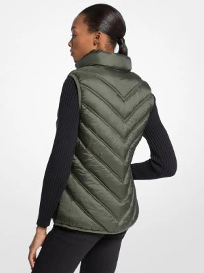 Chevron Quilted Logo Print and Nylon Packable Vest