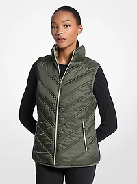 Chevron Quilted Logo Print and Nylon Packable Vest