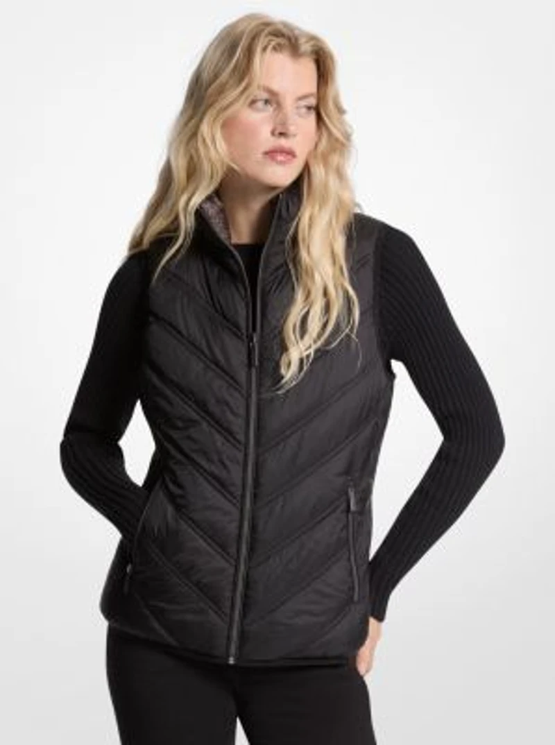 Chevron Quilted Logo Print and Nylon Packable Vest