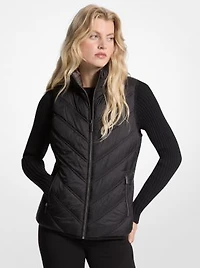 Chevron Quilted Logo Print and Nylon Packable Vest