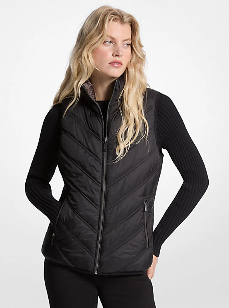 Chevron Quilted Logo Print and Nylon Packable Vest