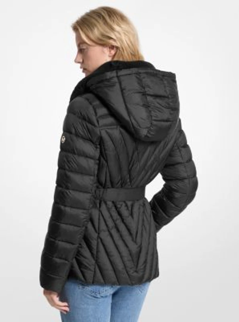 Faux Fur Trim Packable Nylon Puffer Jacket