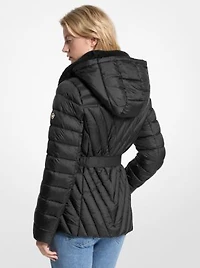 Faux Fur Trim Packable Nylon Puffer Jacket