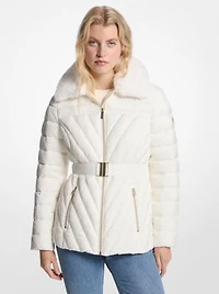 Faux Fur Trim Packable Nylon Puffer Jacket