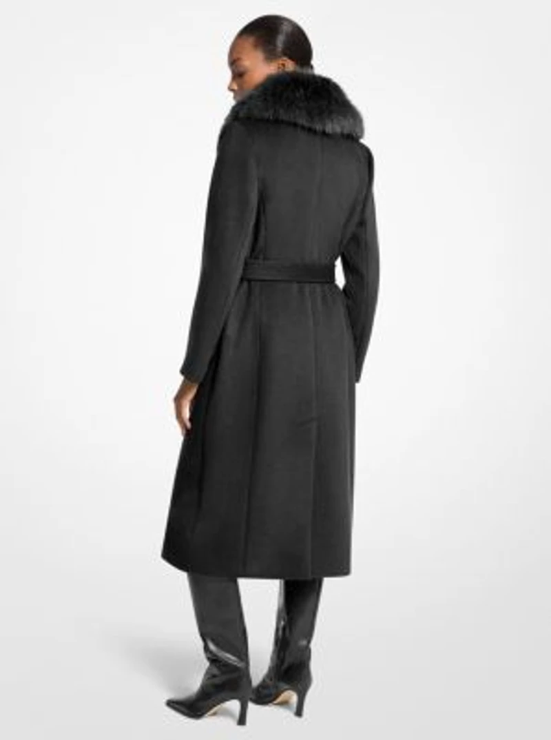 Faux Fur Trim Wool Blend Coat