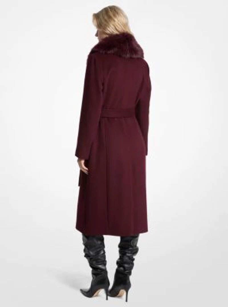 Faux Fur Trim Wool Blend Coat