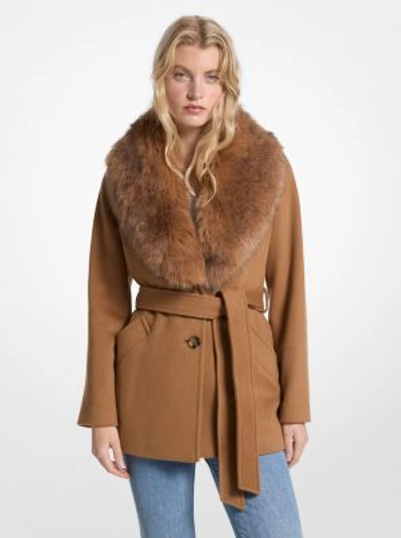 Faux Fur Trim Wool Blend Coat