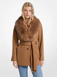 Faux Fur Trim Wool Blend Coat