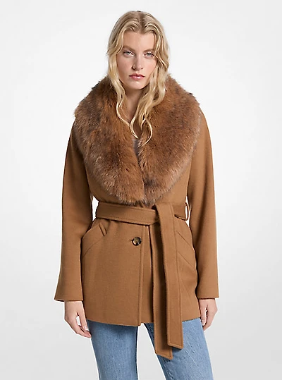 Faux Fur Trim Wool Blend Coat