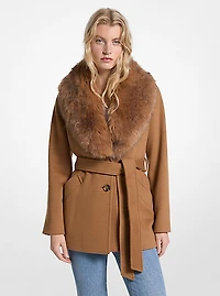 Faux Fur Trim Wool Blend Coat