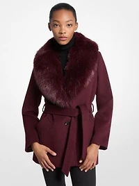 Faux Fur Trim Wool Blend Coat