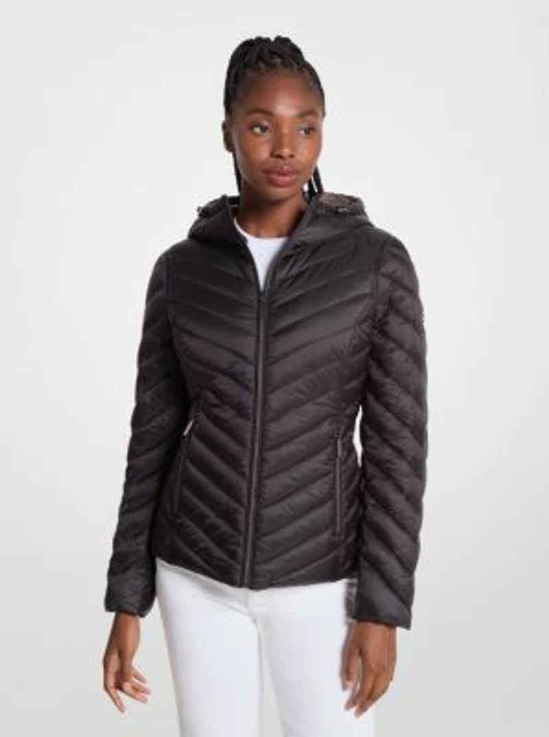 Chevron Logo Print Quilted Nylon Reversible Jacket