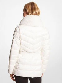 Faux Fur Trim Quilted Nylon Packable Puffer Jacket