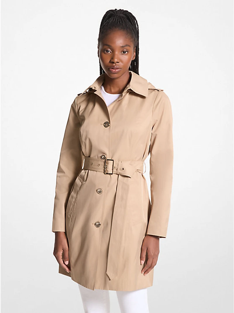 Cotton Blend Hooded Trench Coat