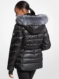 Faux Fur Trim Belted Puffer Jacket