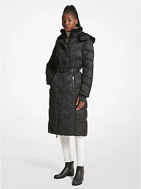 Faux Fur Trim Belted Puffer Coat