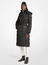 Faux Fur Trim Belted Puffer Coat