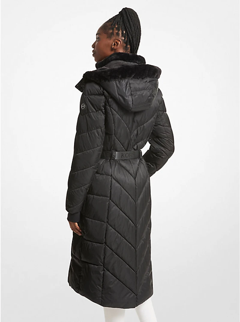 Faux Fur Trim Belted Puffer Coat