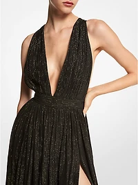 Hutton Metallic Striped Lamé Chiffon Gown