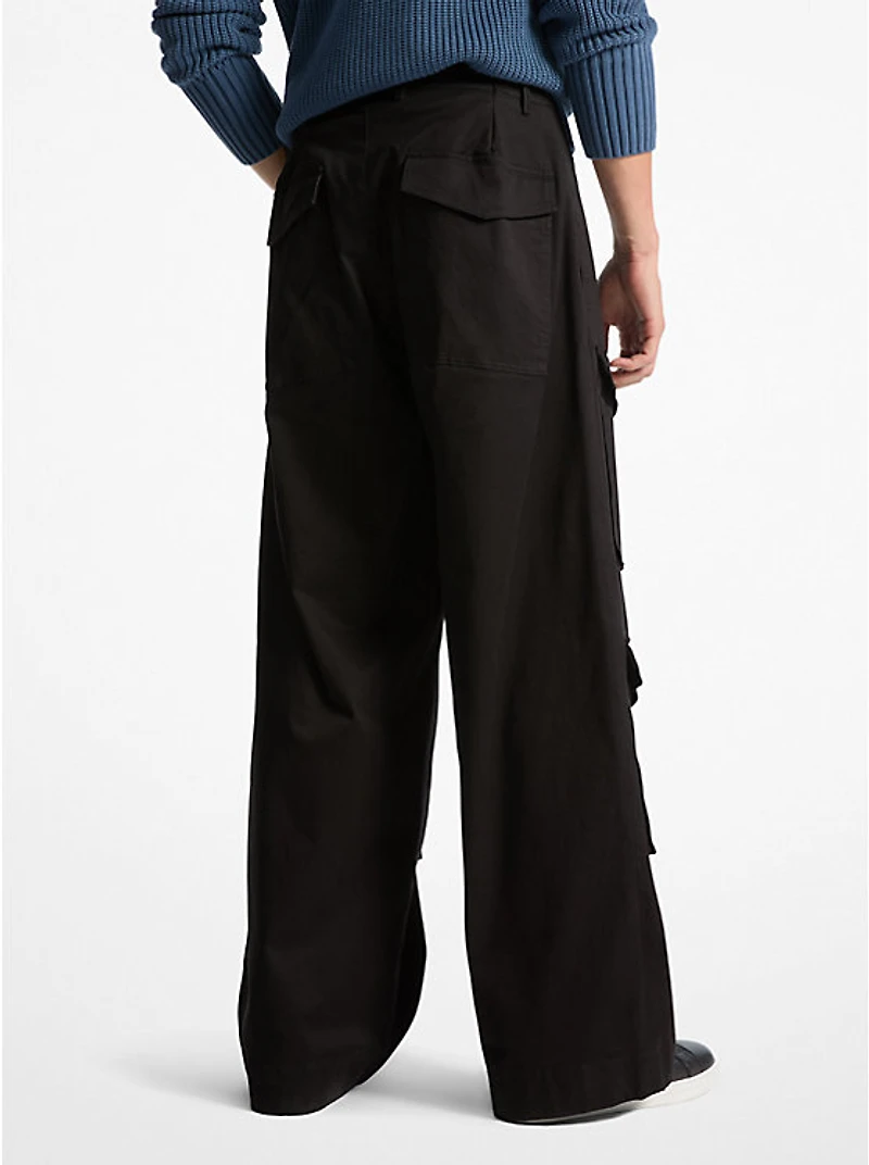 Stretch Cotton Wide-Leg Cargo Pants