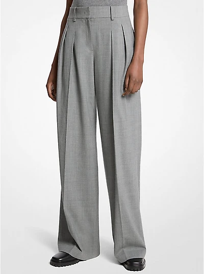 Stretch Wool Pleated Trousers