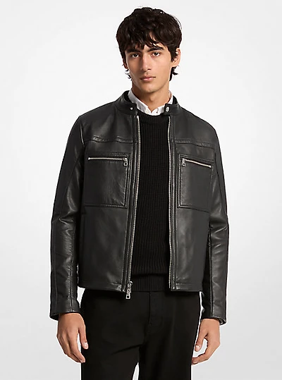 Leather Double-Zip Racer Jacket