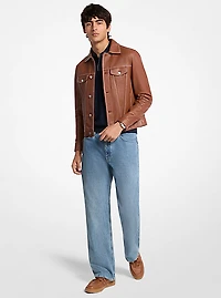 Topstitched Leather Trucker Jacket