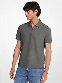 Cotton Blend Piqué Zip-Up Polo Shirt