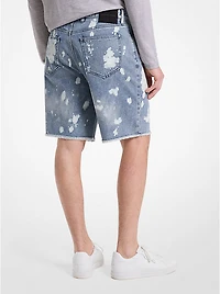 Frayed Splattered Denim Shorts