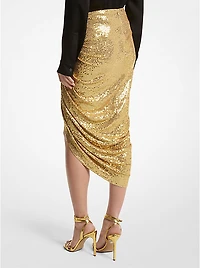 Hand-Embroidered Sequin Stretch Jersey Pareo Skirt