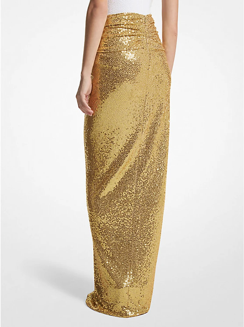 Hand-Embroidered Sequin Stretch Jersey Pareo Skirt