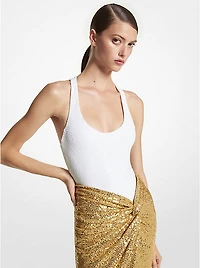Hand-Embroidered Sequin Stretch Jersey Bodysuit