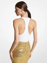 Hand-Embroidered Sequin Stretch Jersey Bodysuit