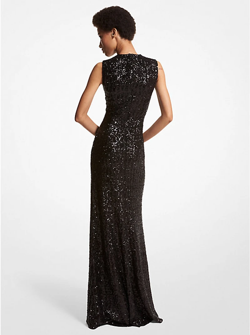 Embroidered Sequin Gown
