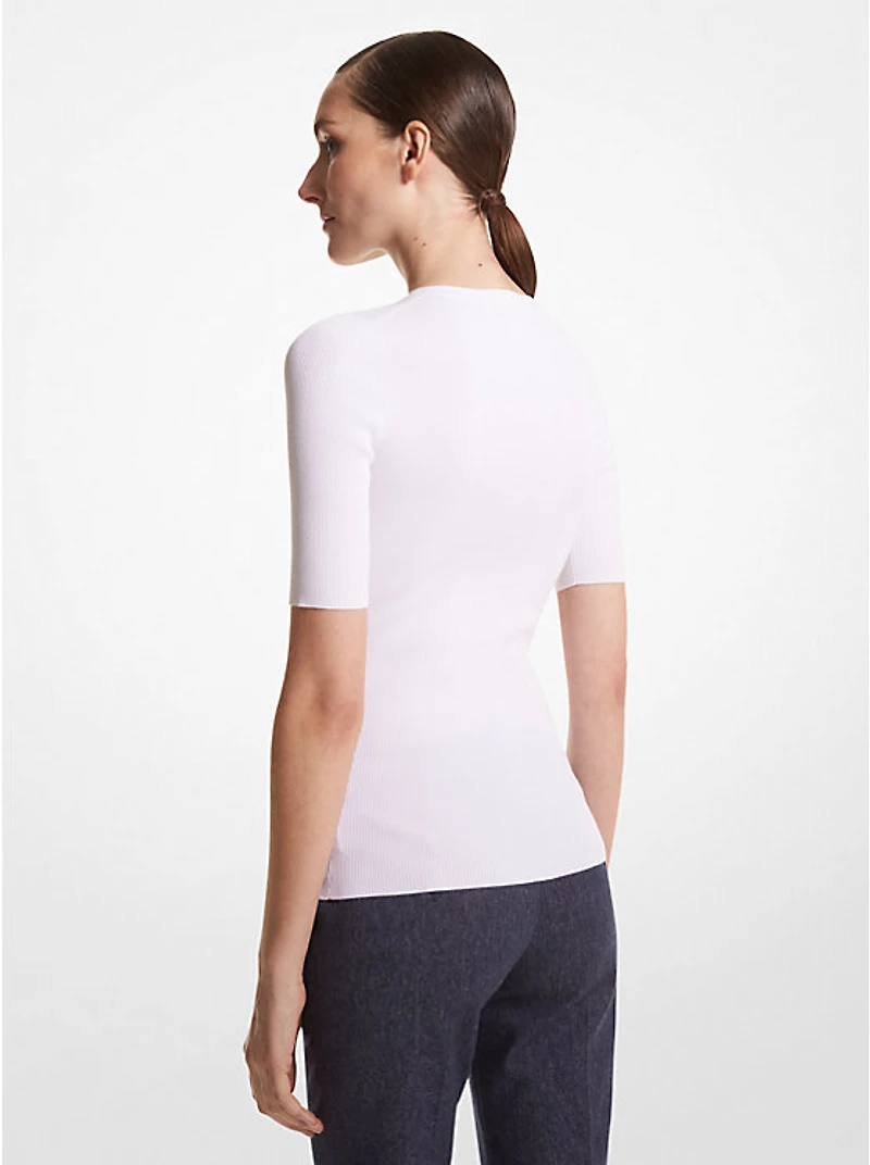 Ribbed Stretch Viscose T-Shirt