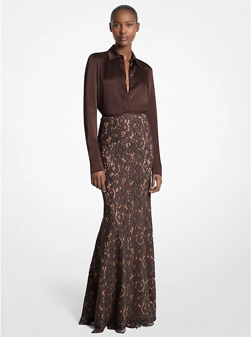 Cotton Blend Floral Lace Fishtail Skirt