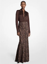 Cotton Blend Floral Lace Fishtail Skirt