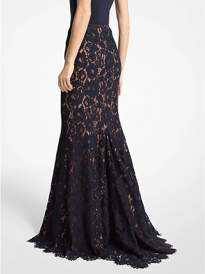 Cotton Blend Floral Lace Fishtail Skirt