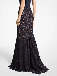 Cotton Blend Floral Lace Fishtail Skirt