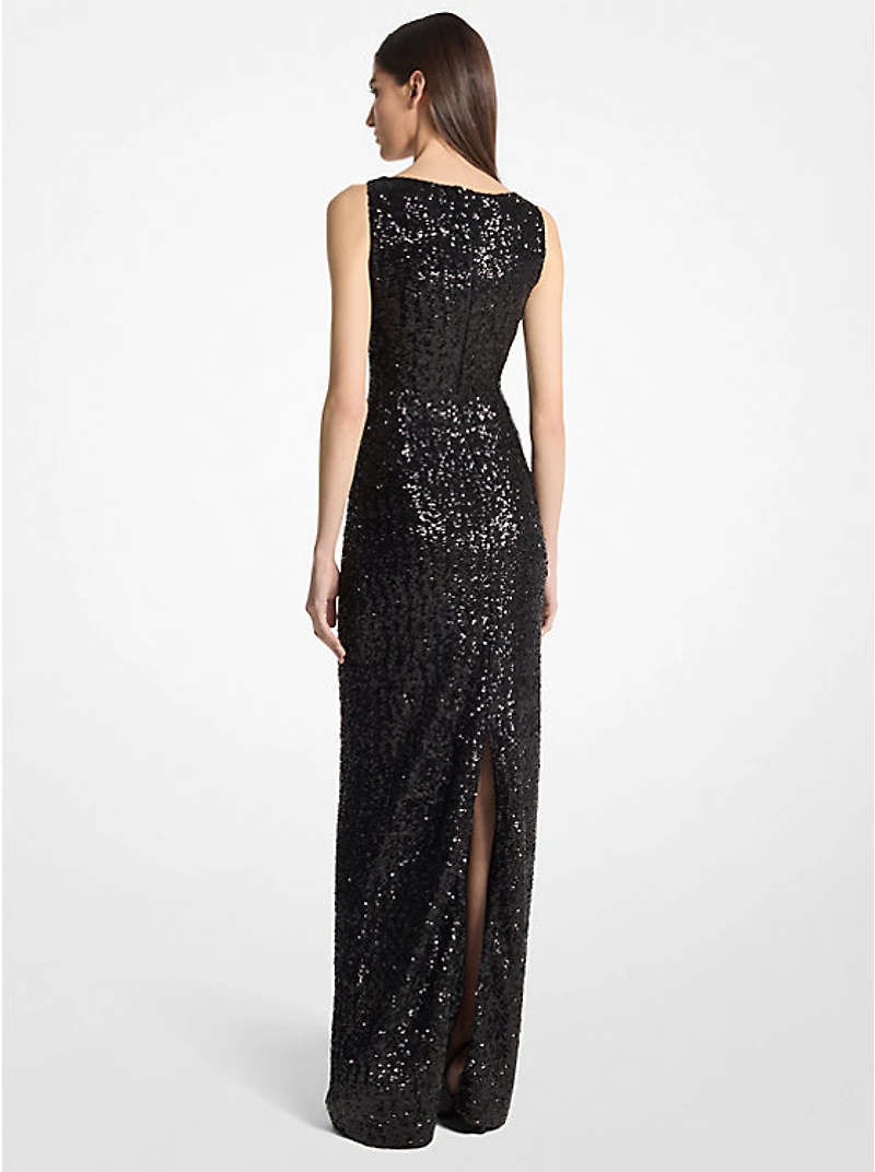 Sequined Stretch Tulle Gown