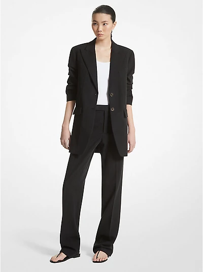 Linen Crushed-Sleeve Boyfriend Blazer