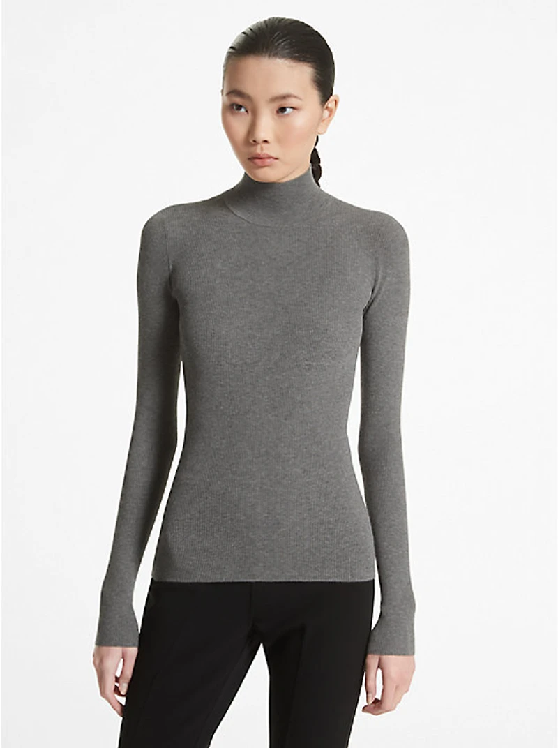 Ribbed Stretch Viscose Turtleneck Sweater