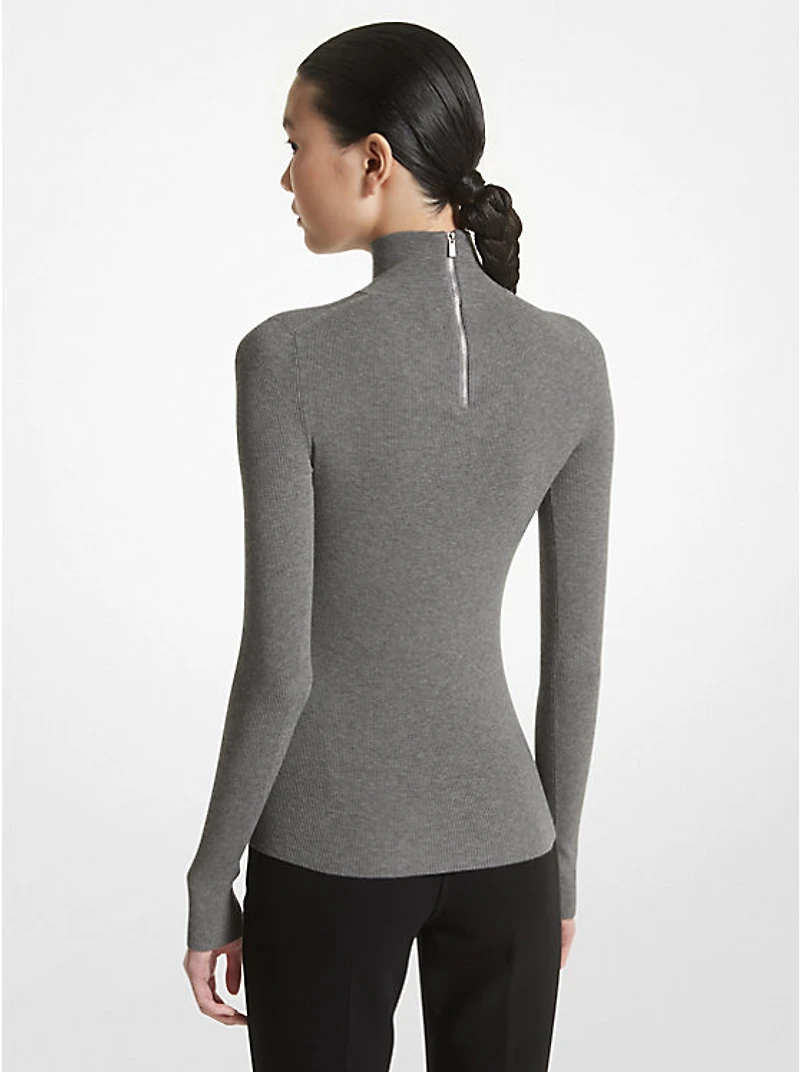 Ribbed Stretch Viscose Turtleneck Sweater