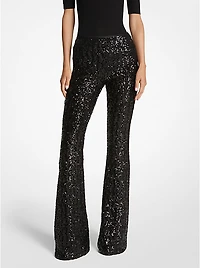 Sequined Stretch Tulle Flared Pants