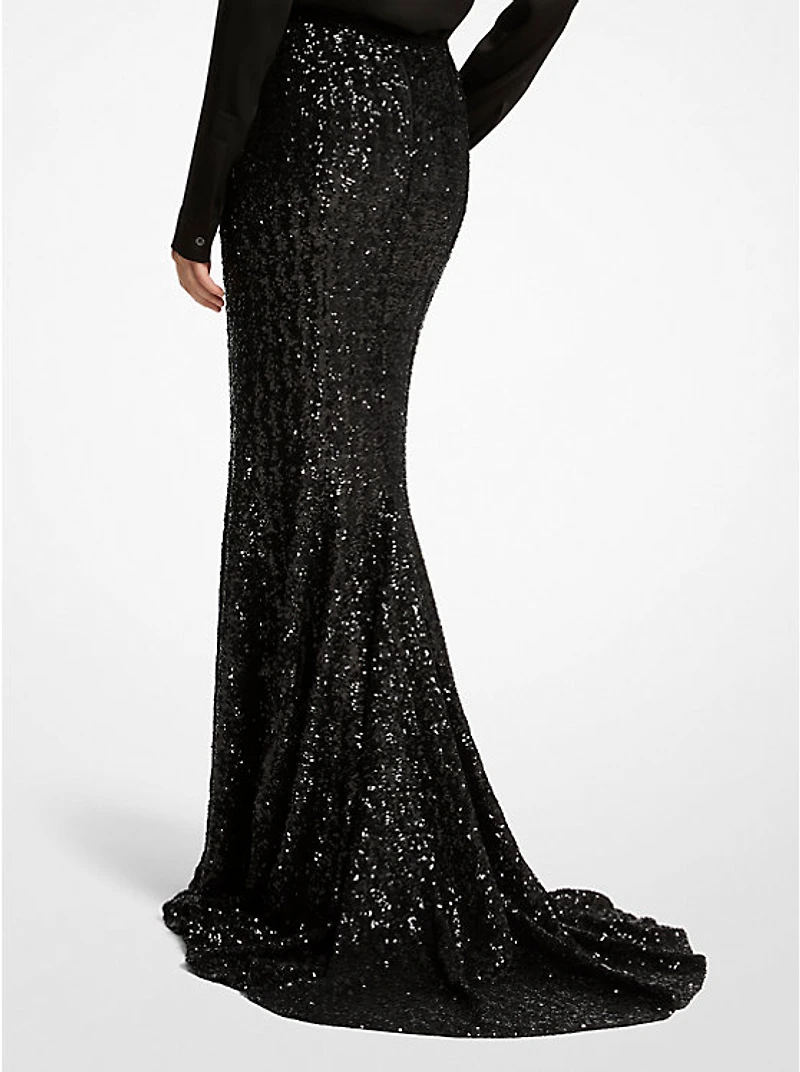 Sequin Embroidered Stretch Fishtail Skirt