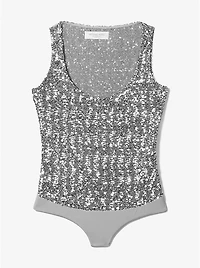 Sequined Stretch Tulle Scoop-Neck Bodysuit