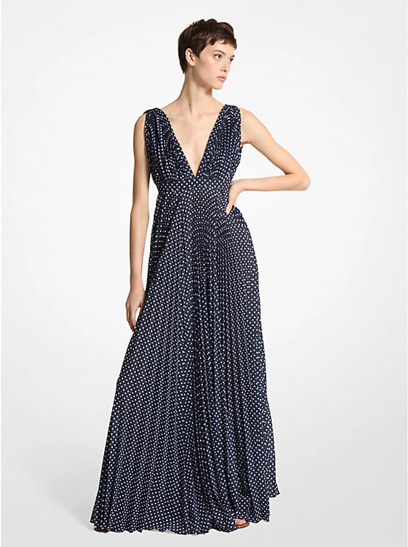 Polka Dot Georgette Pleated Gown